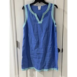 Sigrid Olsen 100% Linen Tunic Dress Blue‎ Aqua Trim Size L